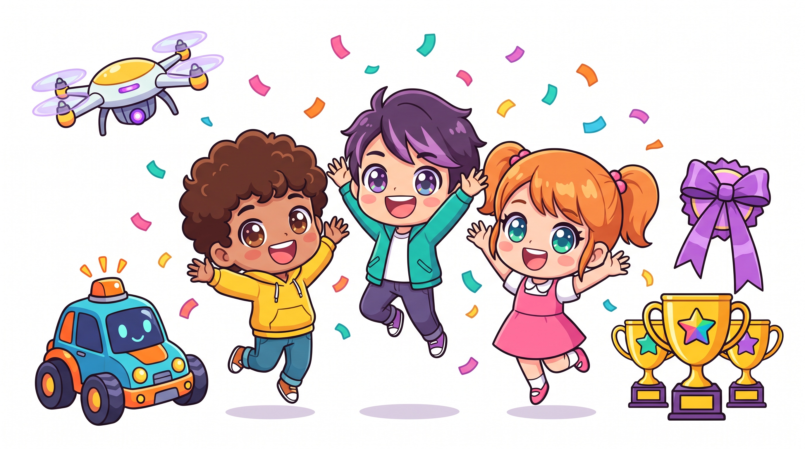 Illustration of kids celebrating their robotics achievements