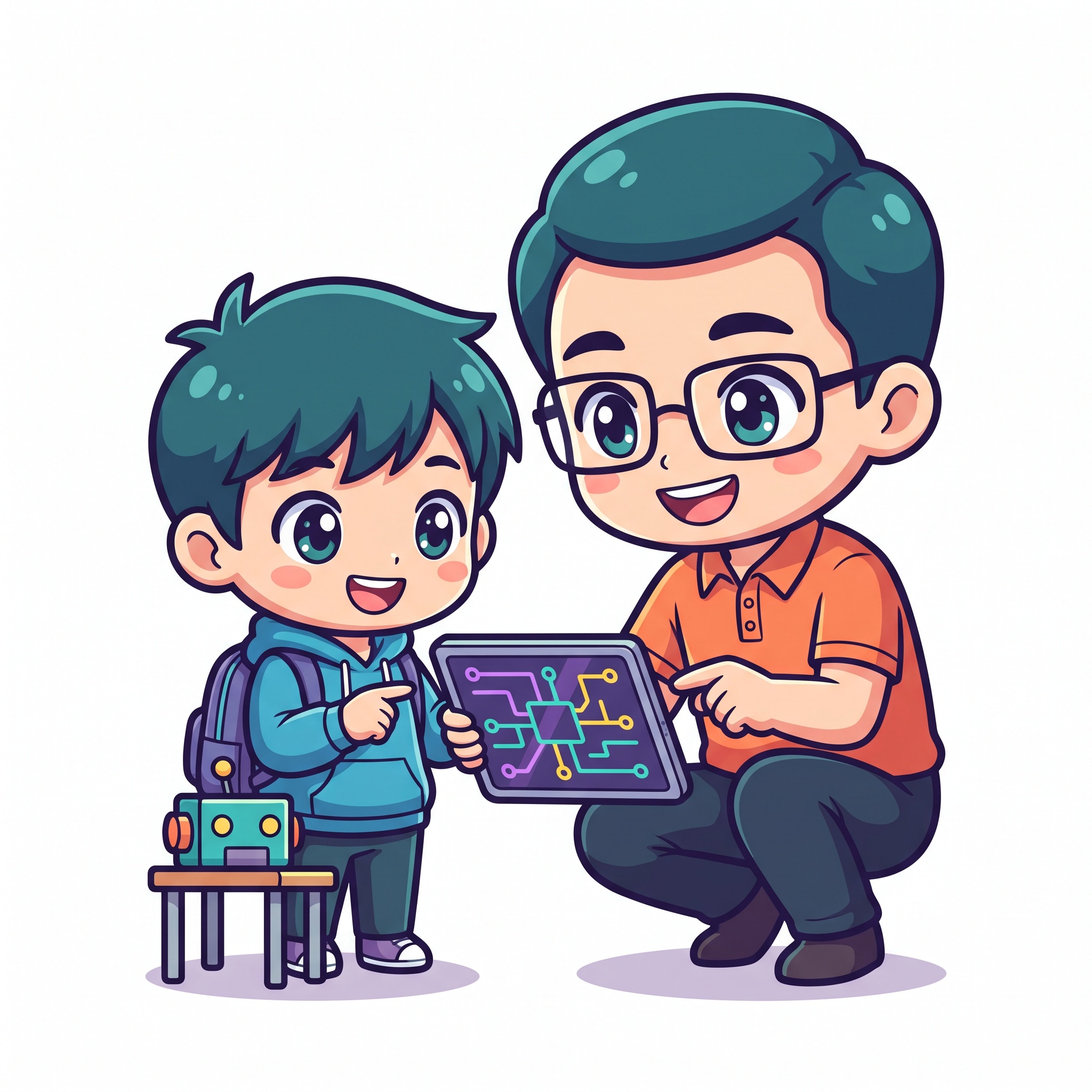 Illustration of a mentor guiding a student through a project